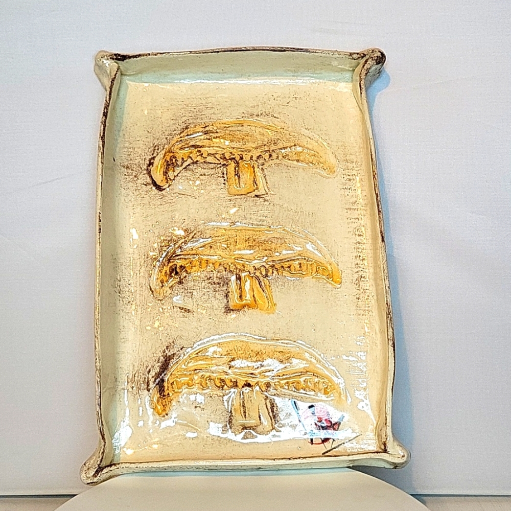 Mushroom Glazed Pottery Dish Artist Signature